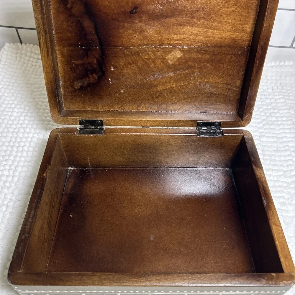 Teak Wood Hand Painted Box Embellished Approx 9.5x7.5x4.5 inches